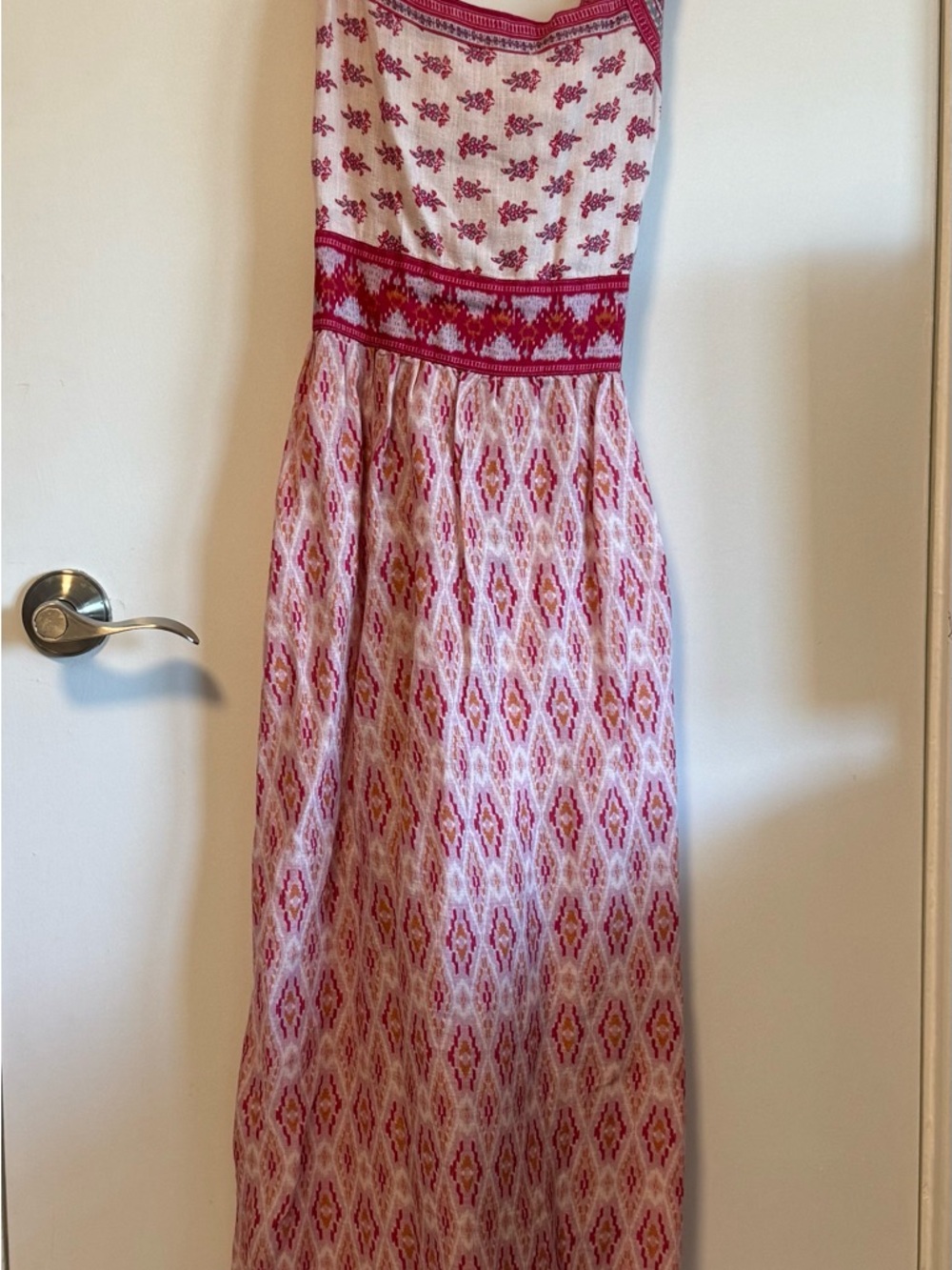 Faherty Pink and White Printed Strapless Maxi Dress
